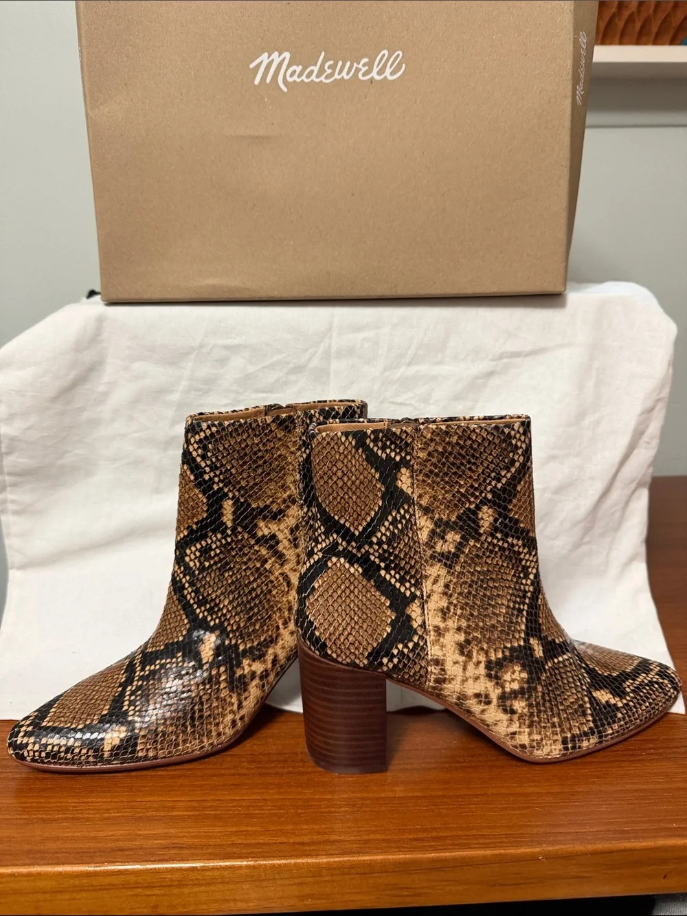 Madewell Brown Snake-Print Ankle Booties